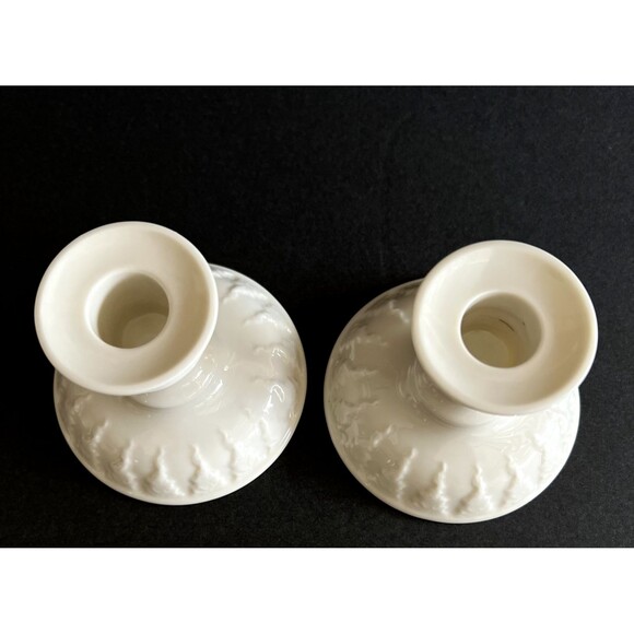 Vtg Lenox Ivory Raised Design Taper Candle Holders Lot of 2 Blue Label 3.25 In - Picture 4 of 6